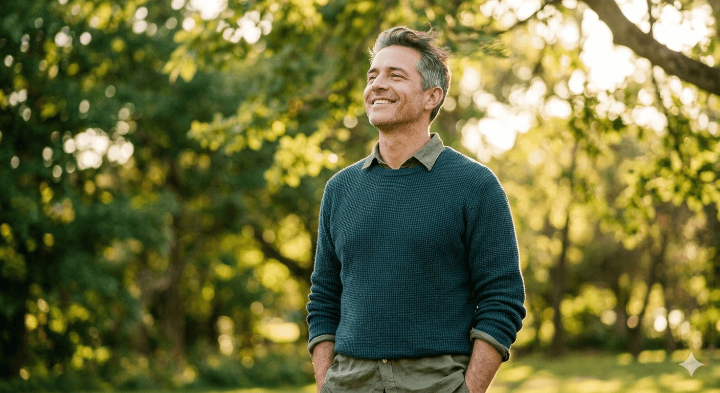 Personne ayant retrouvé l'élan, le goût de la vie et la sérénité grâce à des outils thérapeutiques.